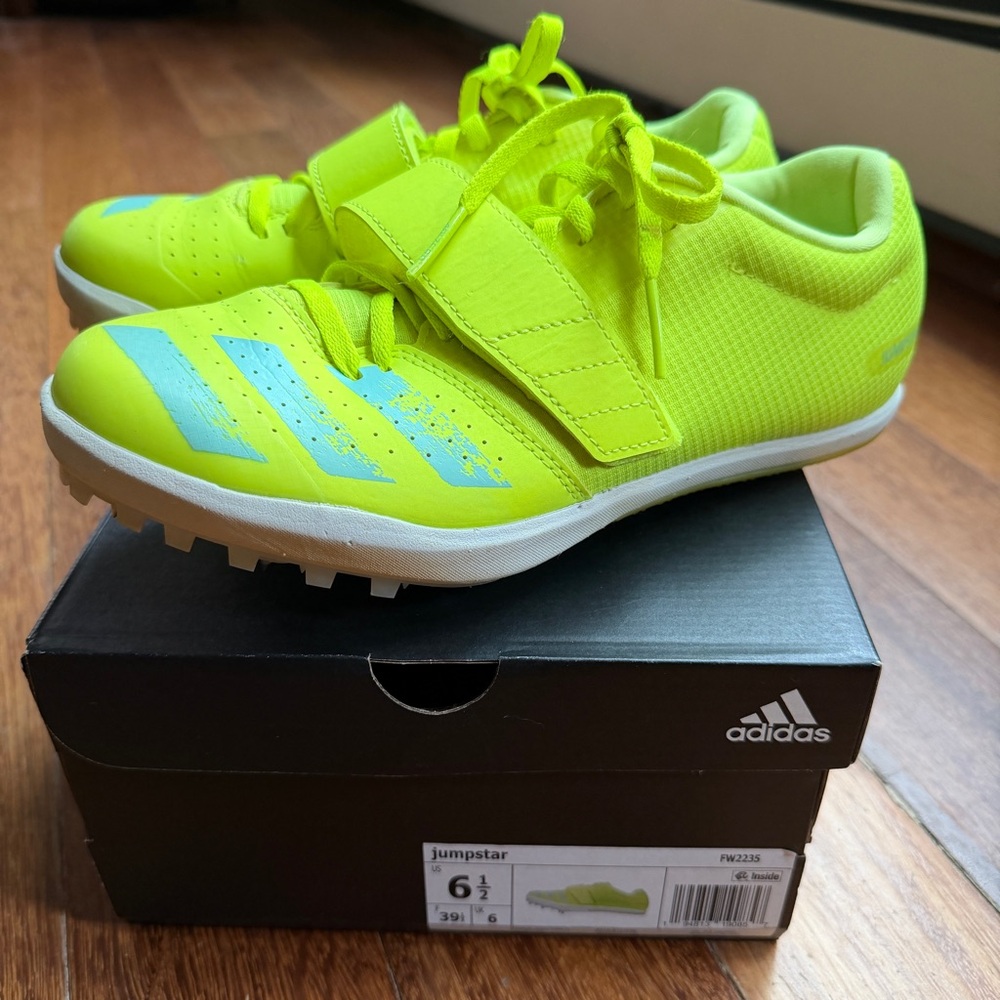 Adidas Jumpstar Track&Field Spikes Yellow Volt/Bluish Gray stripes Men6.5/Women8